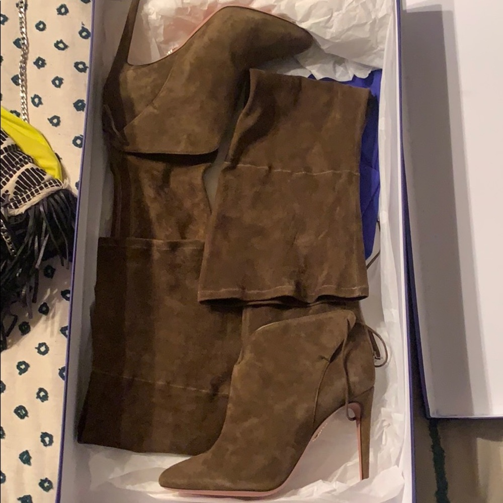 Aquazzura Giselle 105 Stretch Suede Over-The-Knee Boots Quiet Luxury Old Money
